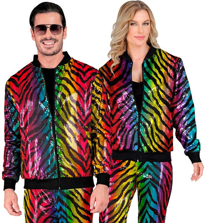 Widmann Party Fashion Bomber (Rainbow Animalier Tiger Sequin Bomber) (S/M) Rainbow