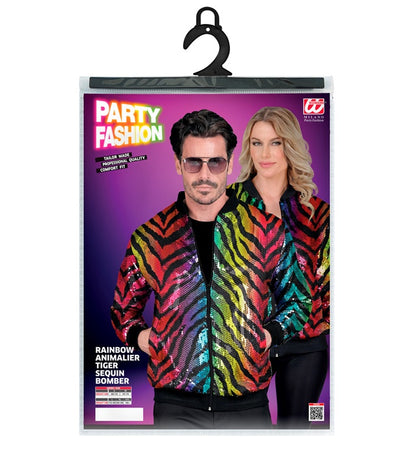 Widmann Party Fashion Bomber (Rainbow Animalier Tiger Sequin Bomber) (S/M) Rainbow