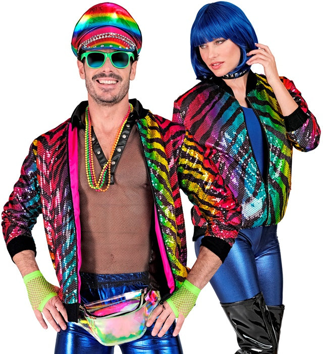 Widmann Party Fashion Bomber (Rainbow Animalier Tiger Sequin Bomber) (L/XL) Rainbow