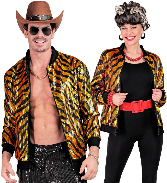 Widmann Party Fashion Bomber (Rainbow Animalier Tiger Sequin Bomber) (XXL) Rainbow