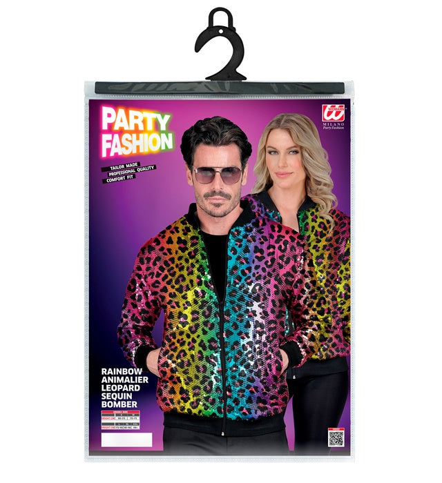 Widmann Party Fashion Bomber (Rainbow Animalier Leopard Sequin Bomber) (S/M) Rainbow