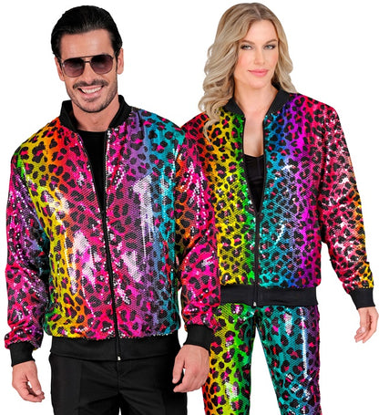 Widmann Party Fashion Bomber (Rainbow Animalier Leopard Sequin Bomber) (L/XL) Rainbow