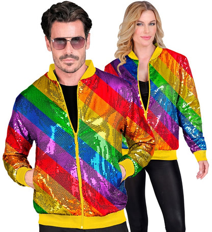 Widmann Party Fashion Bomber (Rainbow Sequin Bomber) (S/M) Rainbow