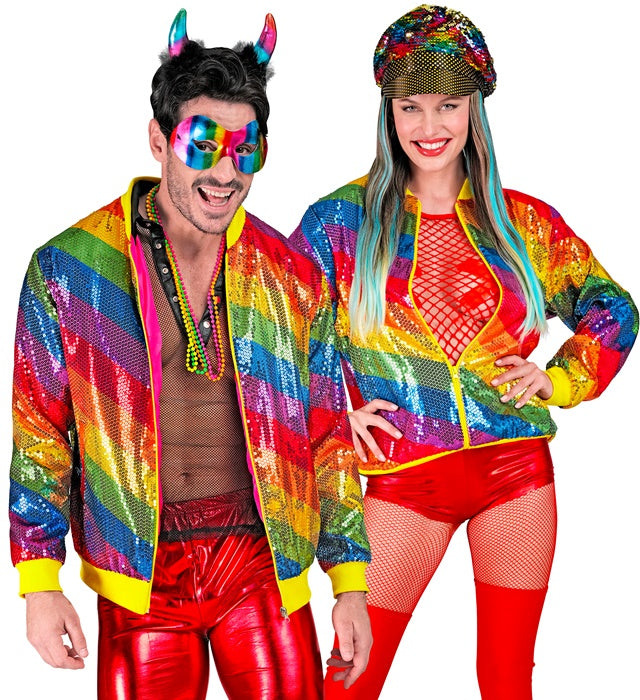 Widmann Party Fashion Bomber (Rainbow Sequin Bomber) (L/XL) Rainbow