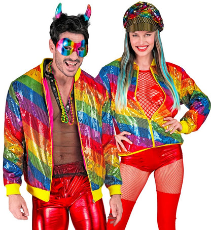 Widmann Party Fashion Bomber (Rainbow Sequin Bomber) (L/XL) Rainbow