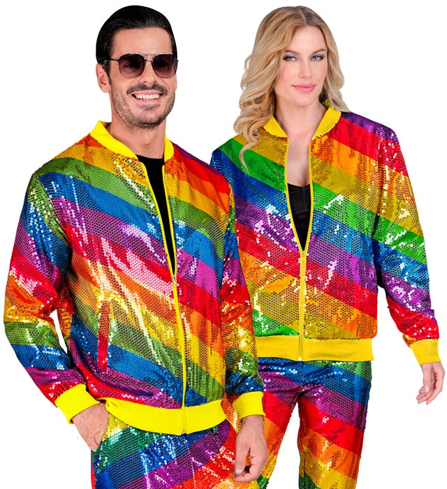 Widmann Party Fashion Bomber (Rainbow Sequin Bomber) (L/XL) Rainbow