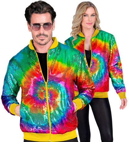 Widmann Party Fashion Bomber (Tie Dye Sequin Bomber) (L/XL) Rainbow