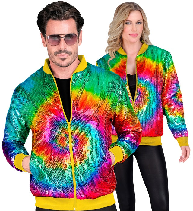 Widmann Party Fashion Bomber (Tie Dye Sequin Bomber) (L/XL) Rainbow