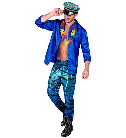 Widmann Party Fashion Pants (Blue Waves Sequin Pants) (L) Turquoise / Light Blue