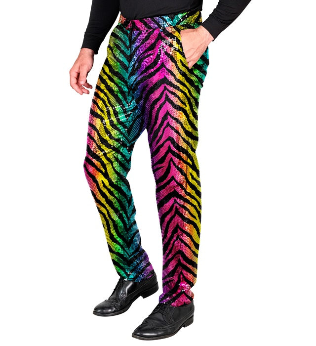 Widmann Party Fashion Pants (Rainbow Animalier Tiger Sequin Pants) (S) Rainbow