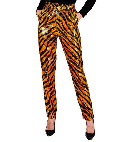 Widmann Party Fashion Pants (Animalier Tiger Sequin Pants) (L) Orange