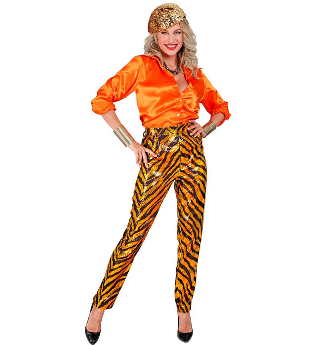 Widmann Party Fashion Pants (Animalier Tiger Sequin Pants) (L) Orange