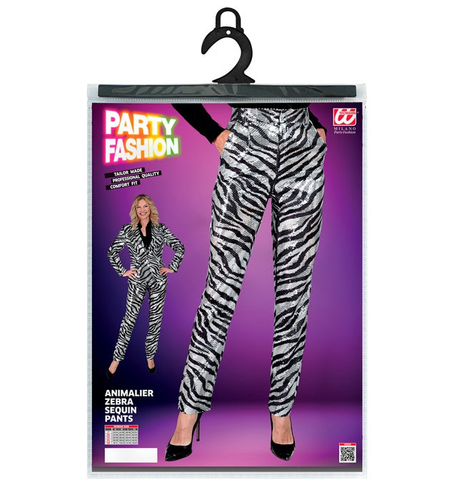 Widmann Party Fashion Pants (Animalier Zebra Sequin Pants) (M) Silver