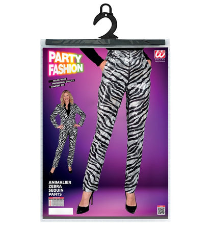 Widmann Party Fashion Pants (Animalier Zebra Sequin Pants) (M) Silver