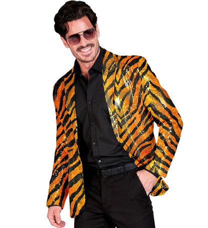 Widmann Party Fashion Jacket (Animalier Tiger Sequin Jacket) (L) Orange