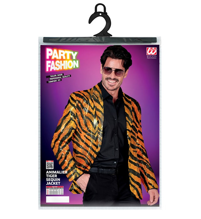 Widmann Party Fashion Jacket (Animalier Tiger Sequin Jacket) (L) Orange