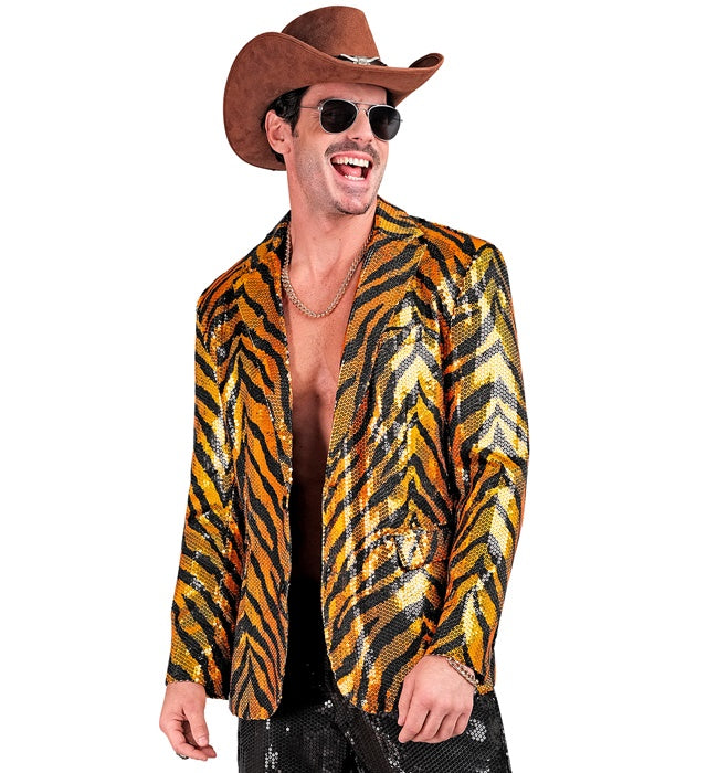 Widmann Party Fashion Jacket (Animalier Tiger Sequin Jacket) (XL) Orange