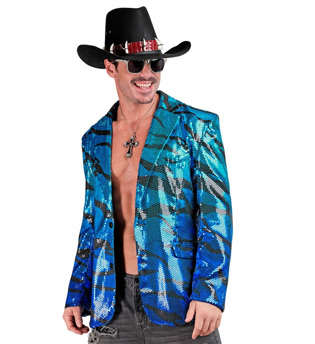 Widmann Party Fashion Jacket (Blue Waves Sequin Jacket) (M) Turquoise / Light Blue