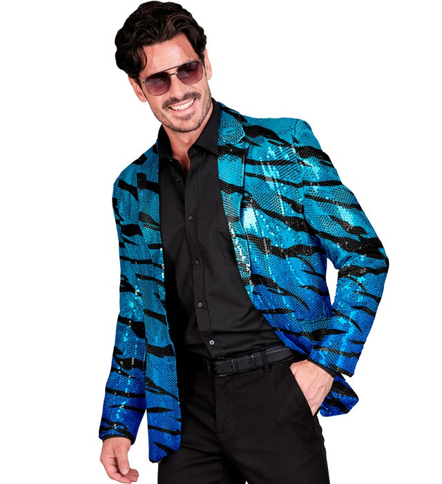 Widmann Party Fashion Jacket (Blue Waves Sequin Jacket) (XL) Turquoise / Light Blue