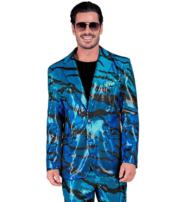 Widmann Party Fashion Jacket (Blue Waves Sequin Jacket) (XL) Turquoise / Light Blue