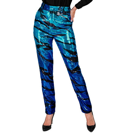 Widmann Party Fashion Pants (Blue Waves Sequin Pants) (S) Turquoise / Light Blue