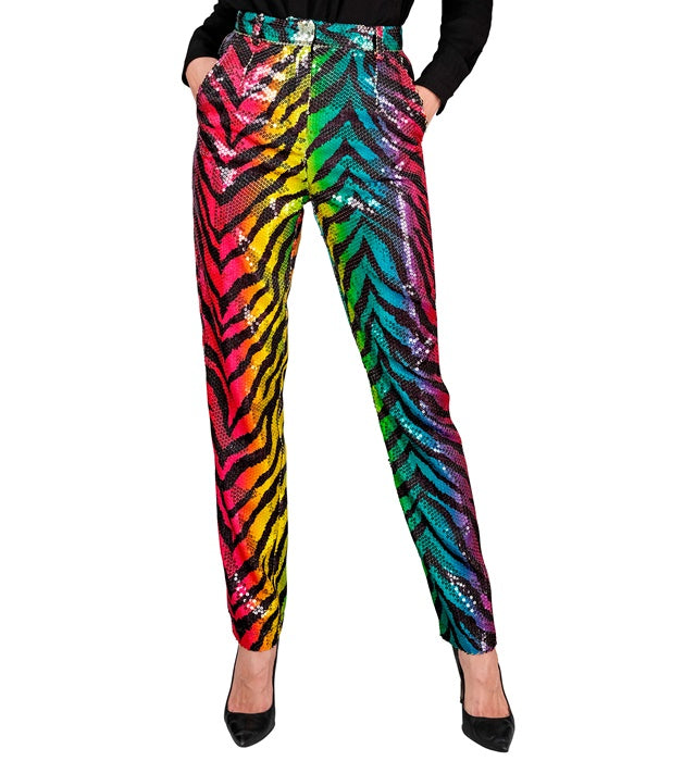 Widmann Party Fashion Pants (Rainbow Animalier Tiger Sequin Pants) (M) Rainbow