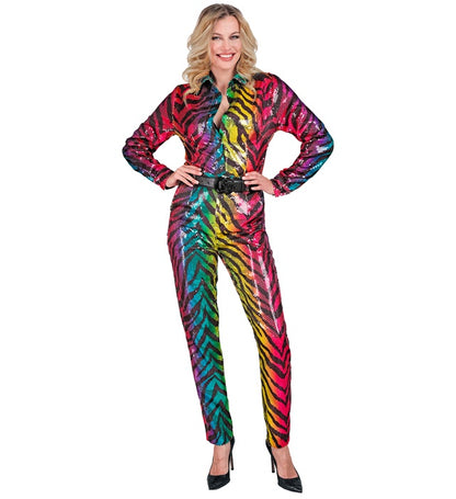 Widmann Party Fashion Pants (Rainbow Animalier Tiger Sequin Pants) (L) Rainbow