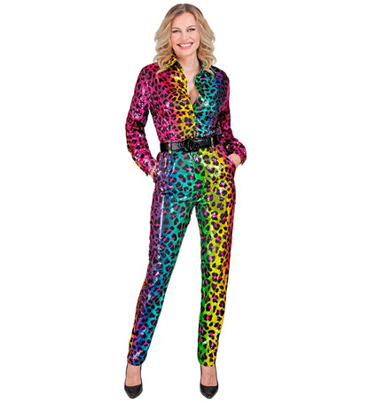 Widmann Party Fashion Pants (Rainbow Animalier Leopard Sequin Pants) (S) Rainbow