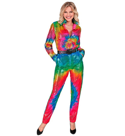 Widmann Party Fashion Pants (Tie Dye Sequin Pants) (L) Rainbow