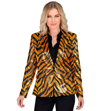 Widmann Party Fashion Jacket (Animalier Tiger Sequin Jacket) (S) Orange