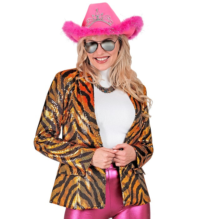 Widmann Party Fashion Jacket (Animalier Tiger Sequin Jacket) (M) Orange