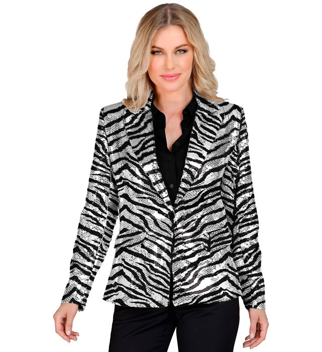 Widmann Party Fashion Jacket (Animalier Zebra Sequin Jacket) (L) Silver