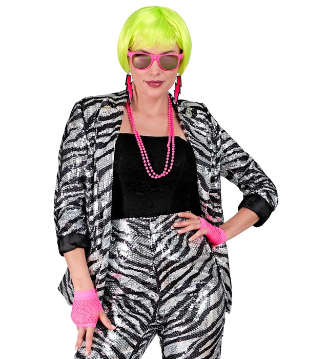Widmann Party Fashion Jacket (Animalier Zebra Sequin Jacket) (L) Silver