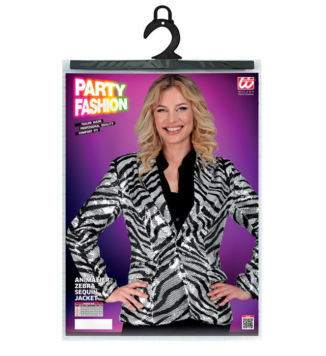Widmann Party Fashion Jacket (Animalier Zebra Sequin Jacket) (XL) Silver