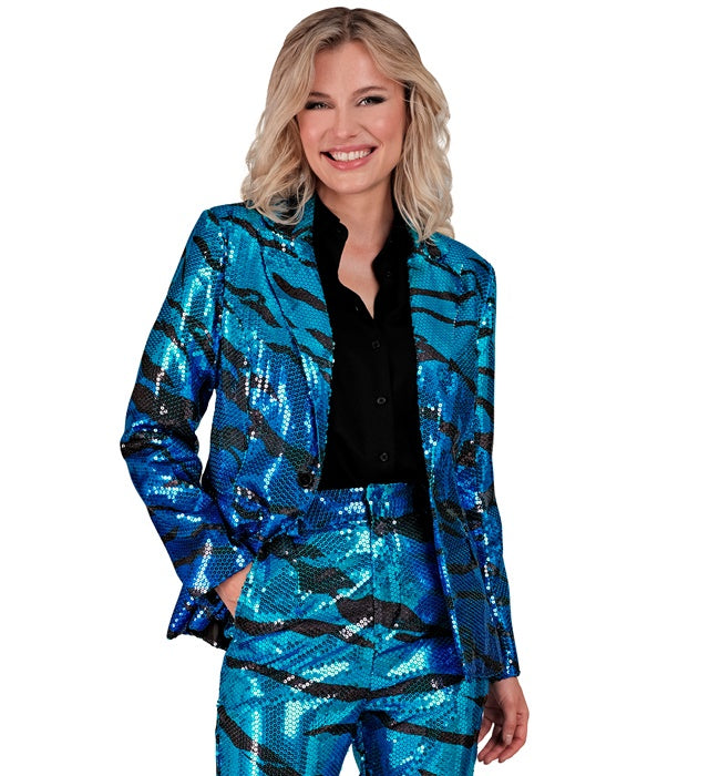 Widmann Party Fashion Jacket (Blue Waves Sequin Jacket) (M) Turquoise / Light Blue
