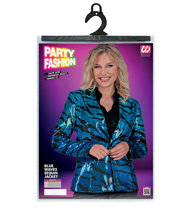 Widmann Party Fashion Jacket (Blue Waves Sequin Jacket) (L) Turquoise / Light Blue