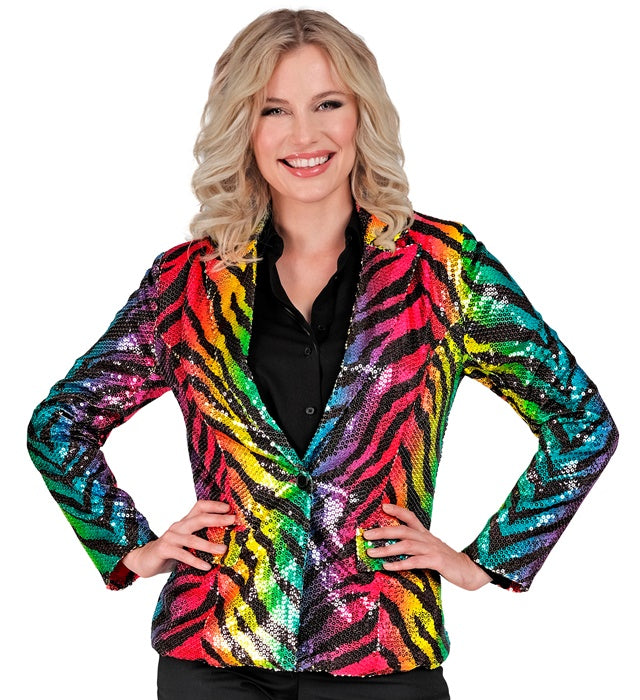 Widmann Party Fashion Jacket (Rainbow Animalier Tiger Sequin Jacket) (S) Rainbow
