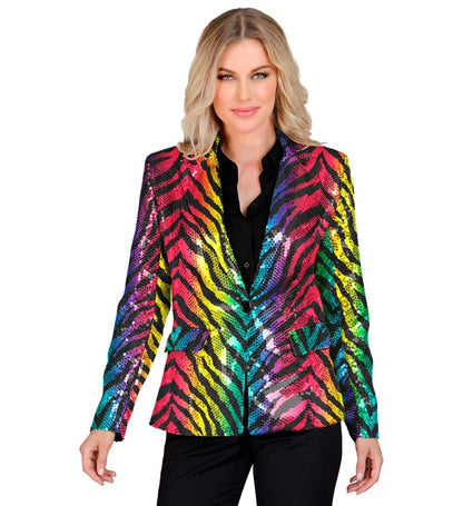 Widmann Party Fashion Jacket (Rainbow Animalier Tiger Sequin Jacket) (M) Rainbow