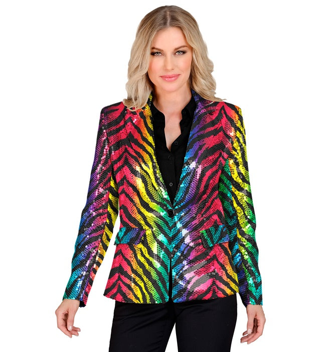 Widmann Party Fashion Jacket (Rainbow Animalier Tiger Sequin Jacket) (L) Rainbow