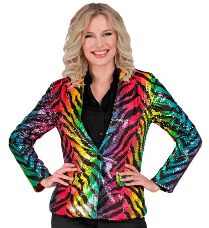Widmann Party Fashion Jacket (Rainbow Animalier Tiger Sequin Jacket) (XL) Rainbow