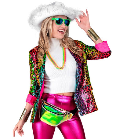 Widmann Party Fashion Jacket (Rainbow Animalier Leopard Sequin Jacket) (S) Rainbow