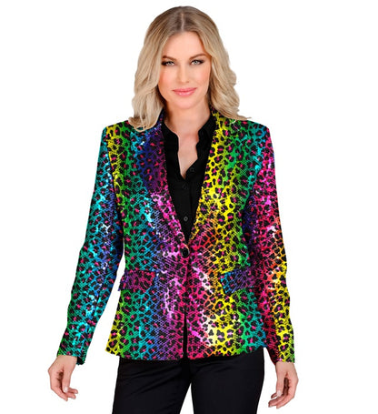 Widmann Party Fashion Jacket (Rainbow Animalier Leopard Sequin Jacket) (L) Rainbow
