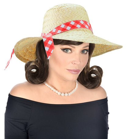 Widmann Straw Farmer's Daughter Hat With Blue Ribbon Beige / Skin Color