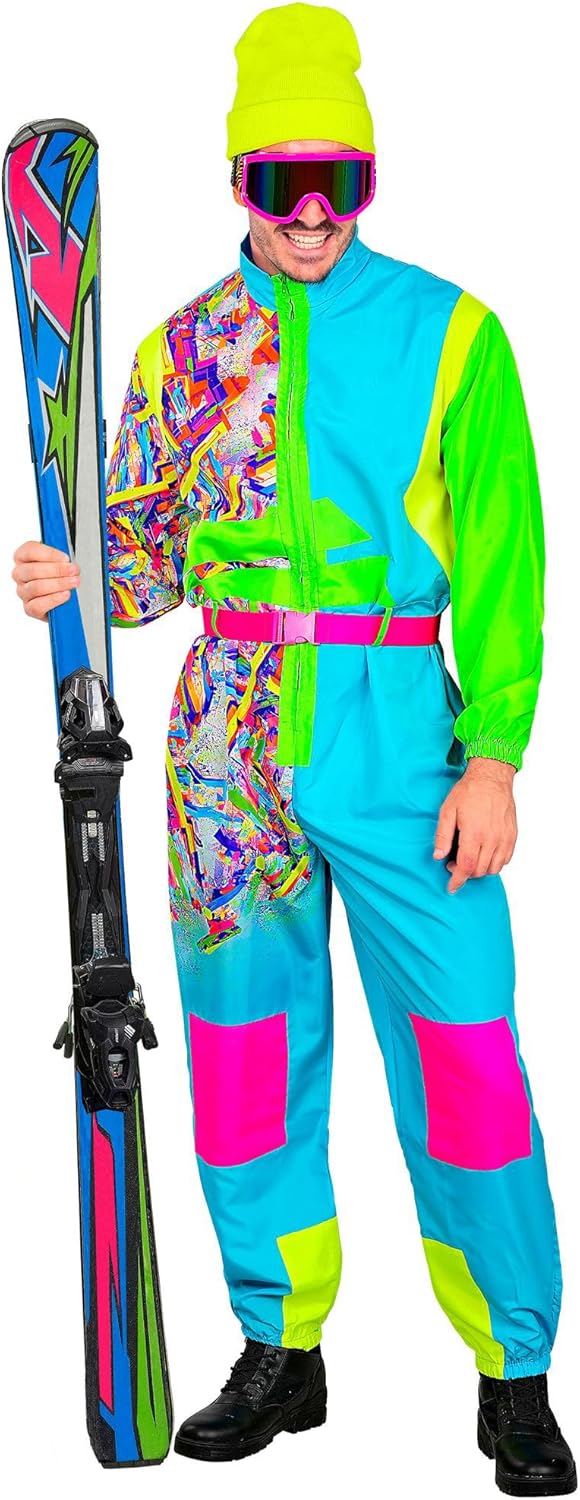 W WIDMANN MILANO Party Fashion - Kostüm Skianzug für Damen und Herren, Overall mit Gürtel, Retro Design für Karneval & Apres Ski Party