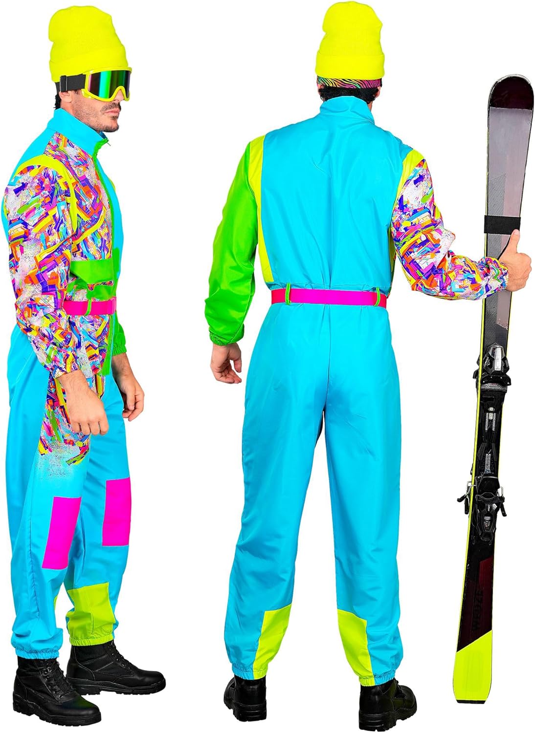W WIDMANN MILANO Party Fashion - Kostüm Skianzug für Damen und Herren, Overall mit Gürtel, Retro Design für Karneval & Apres Ski Party