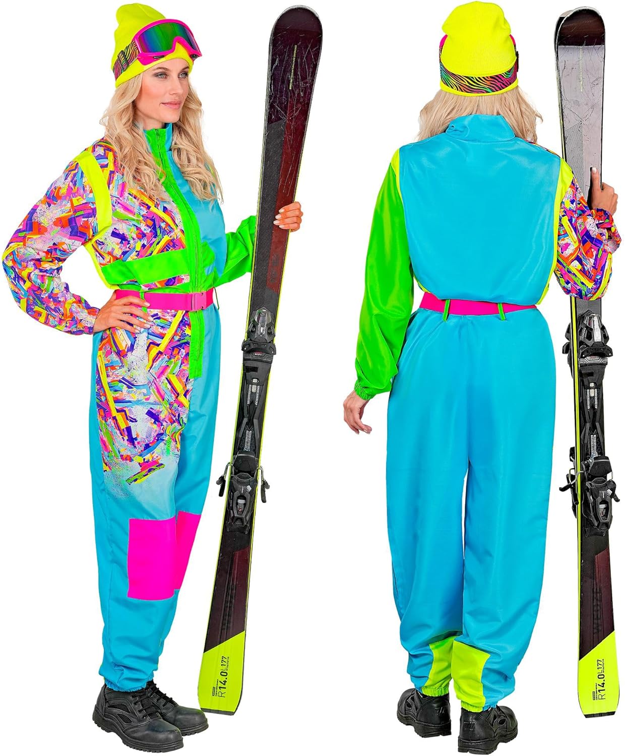 W WIDMANN MILANO Party Fashion - Kostüm Skianzug für Damen und Herren, Overall mit Gürtel, Retro Design für Karneval & Apres Ski Party