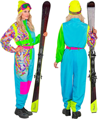 W WIDMANN MILANO Party Fashion - Kostüm Skianzug für Damen und Herren, Overall mit Gürtel, Retro Design für Karneval & Apres Ski Party