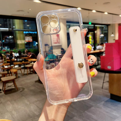 Wrist Strap Transparent Soft Phone Case for iphone11 12 13 Pro MAX X XR XS MAX Mini 7 8 6 6s Plus SE2020 Kickstand Bumper Cove-Rose Red-For iphone13Pro MAX