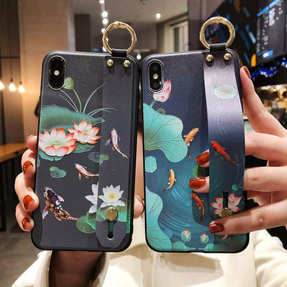 Fashion Flower Leaf Wrist Strap For iPhone Case 12 Mini 11 13 Pro MAX X XR XS MAX SE2 6 6S 7 8Plus Shockproof Soft Cover-Style 6-For iphone 11 Pro