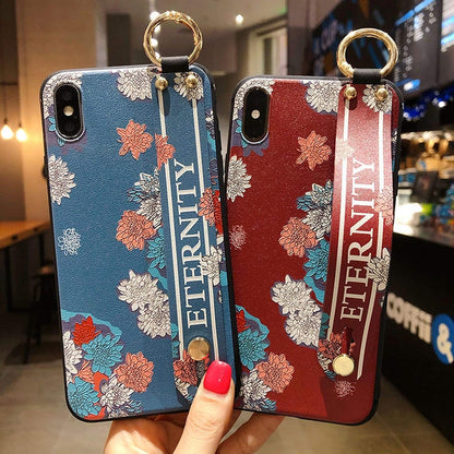Fashion Flower Leaf Wrist Strap For iPhone Case 12 Mini 11 13 Pro MAX X XR XS MAX SE2 6 6S 7 8Plus Shockproof Soft Cover-Style 6-For iphone 11 Pro